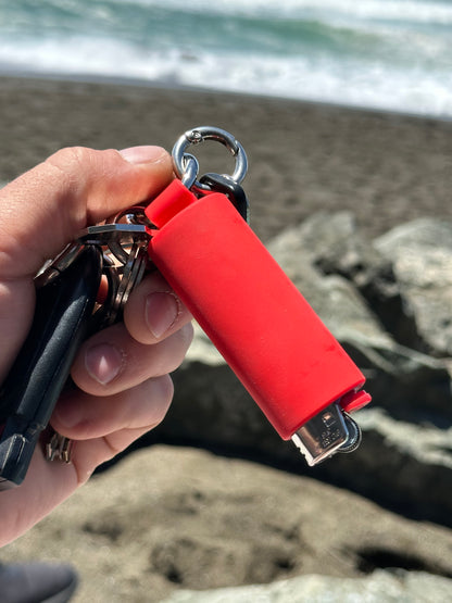 Red Lighter Holder Keychain with Spring Clip made by Lighter Locators