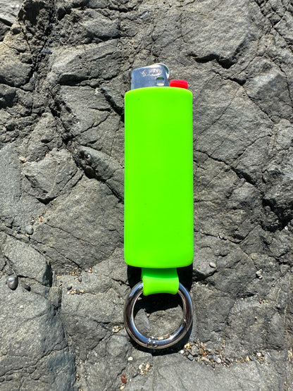 Neon Green Lighter Holder Keychain with Spring Clip made by Lighter Locators