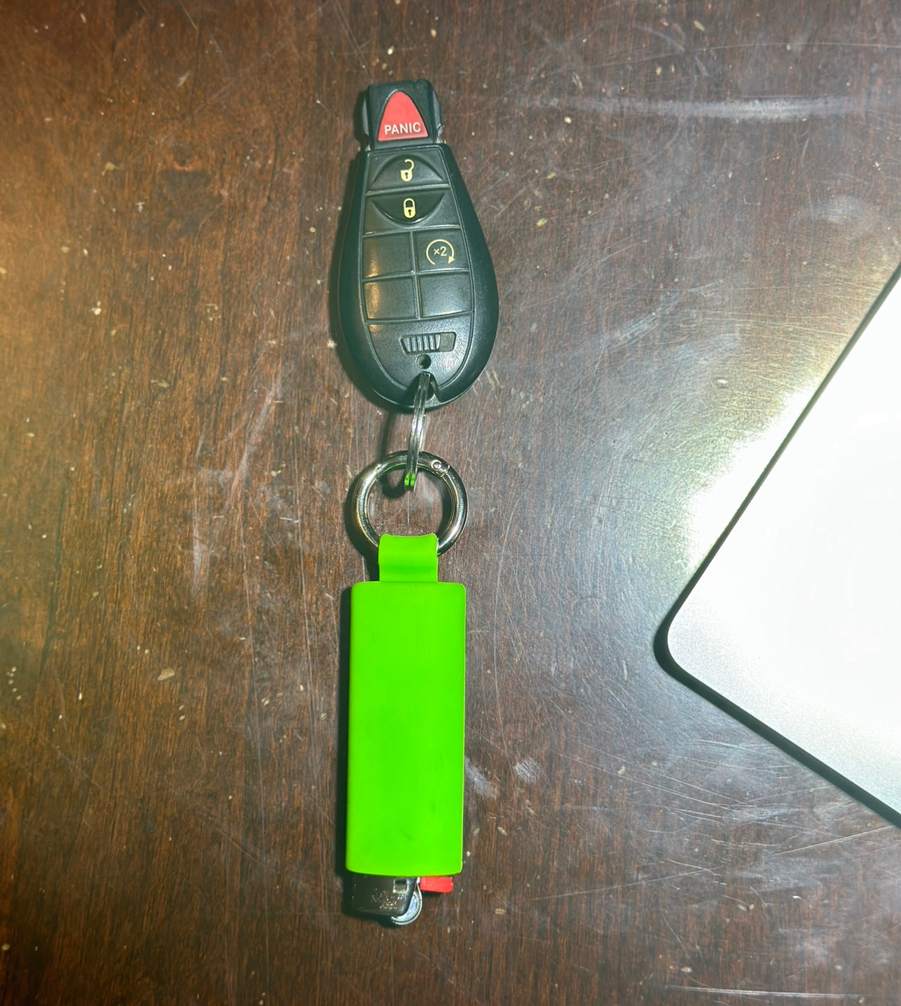 Neon Green Lighter Holder Keychain with Spring Clip made by Lighter Locators