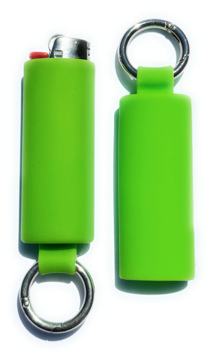 Neon Green Lighter Holder Keychain with Spring Clip made by Lighter Locators