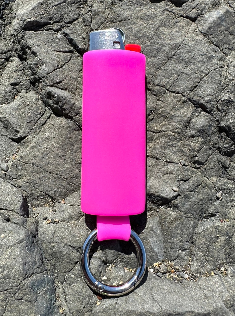 Fuchsia Lighter Holder Keychain with Spring Clip made by Lighter Locators