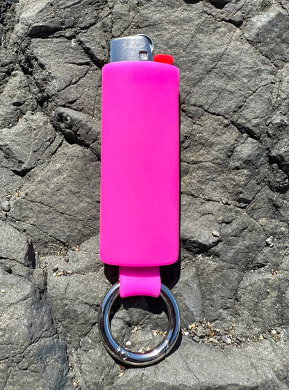 Fuchsia Lighter Holder Keychain with Spring Clip made by Lighter Locators