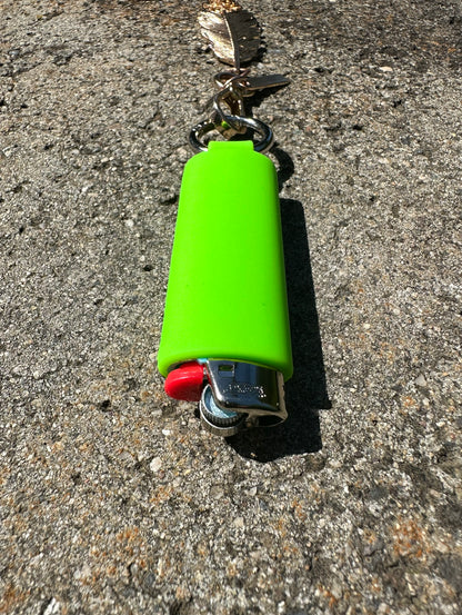 Neon Green Lighter Holder Keychain with Spring Clip made by Lighter Locators