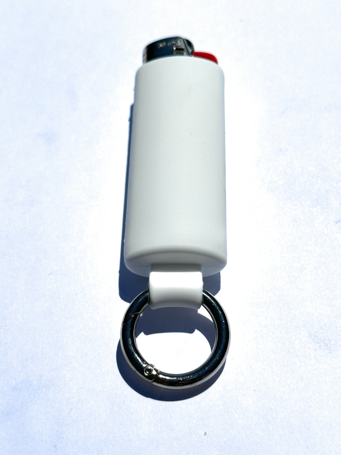 White Lighter Holder Keychain with Spring Clip made by Lighter Locators