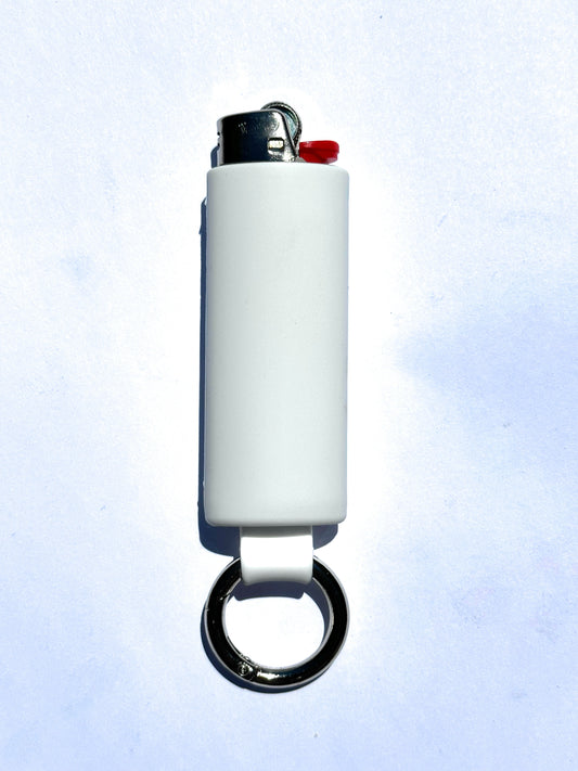 White Lighter Holder Keychain with Spring Clip made by Lighter Locators