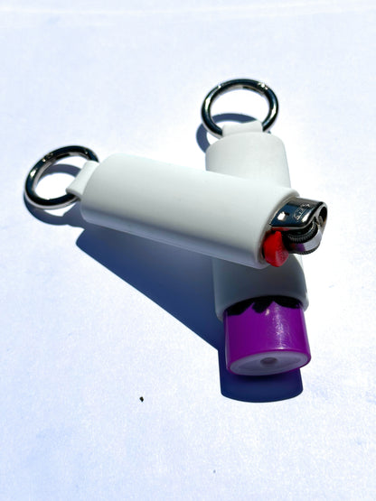 White Lighter Holder Keychain with Spring Clip made by Lighter Locators