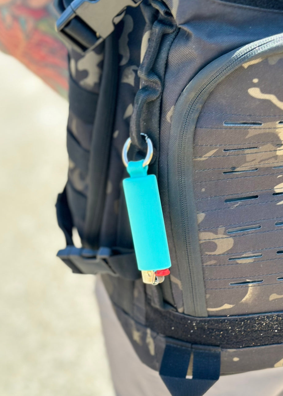 Aqua Blue Lighter Holder Keychain with Spring Clip made by Lighter Locators